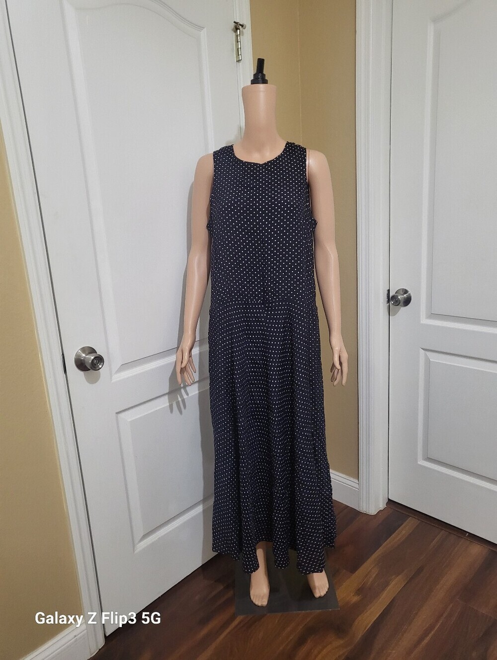 Vintage E.D. Michaels by Melanie Drucker Navy Blue Polka Dot Maxi Dress Size 18